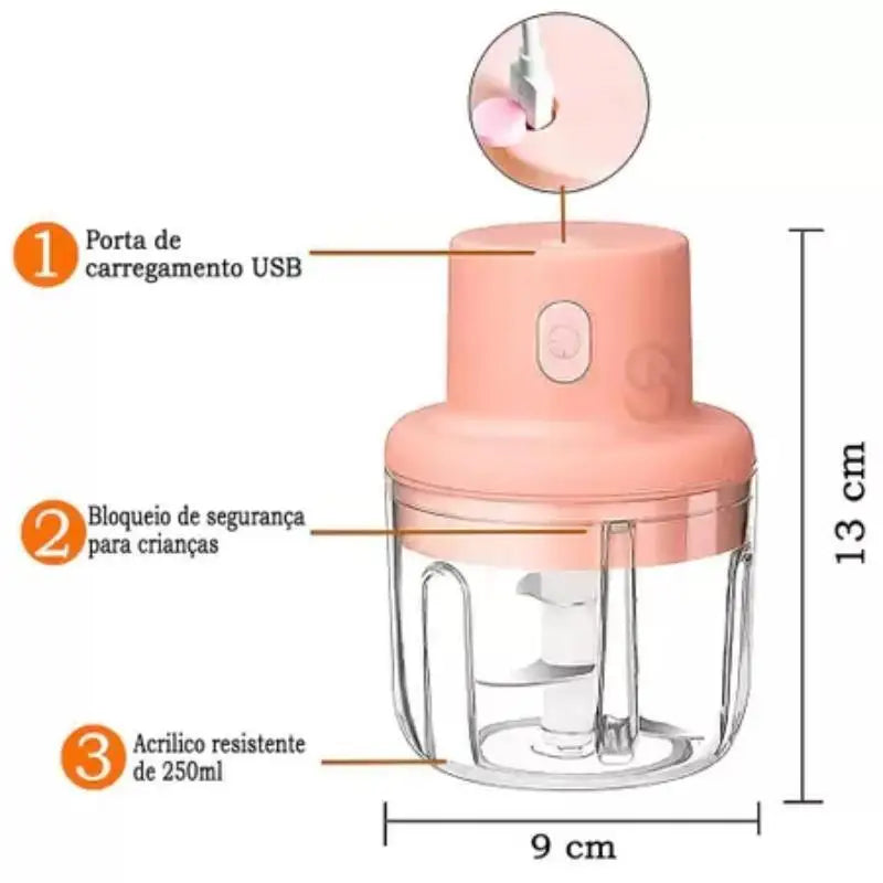 Mini Processador Elétrico 250ml - Recarregável